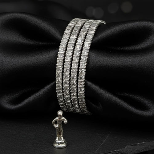 CZ Rhodium All White Bangles Set