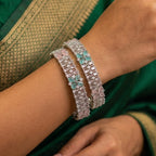 CZ Rhodium Baguette & Pastel Flower Bangles