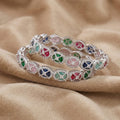 CZ Rhodium Bangles with Multicolour Stones