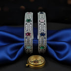 CZ Rhodium Bangles with Multicolour Stones