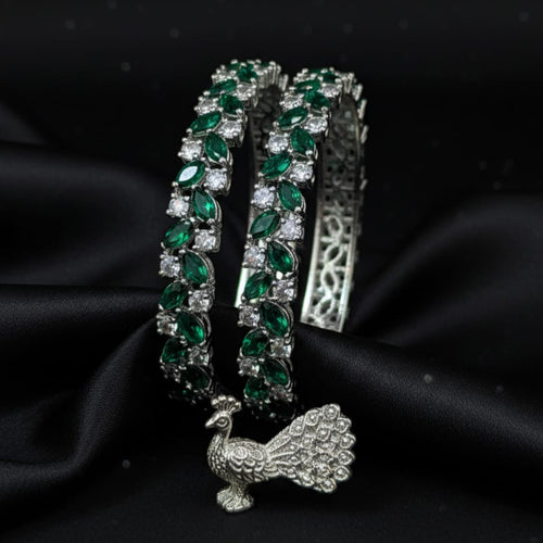 CZ Rhodium Emerald Green Marquise & White