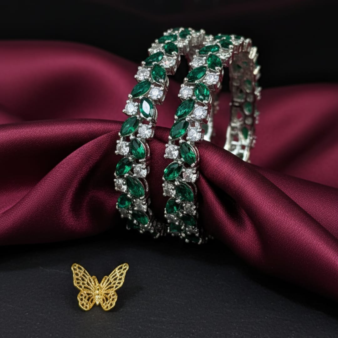 CZ Rhodium Emerald Green Marquise & White