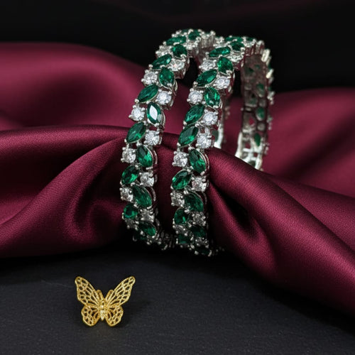 CZ Rhodium Emerald Green Marquise & White