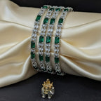 CZ Rhodium Emerald Green & White Baguette Bangles
