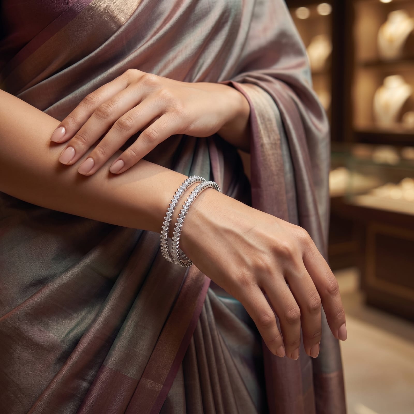 CZ Rhodium Full Marquise Stone Bangles