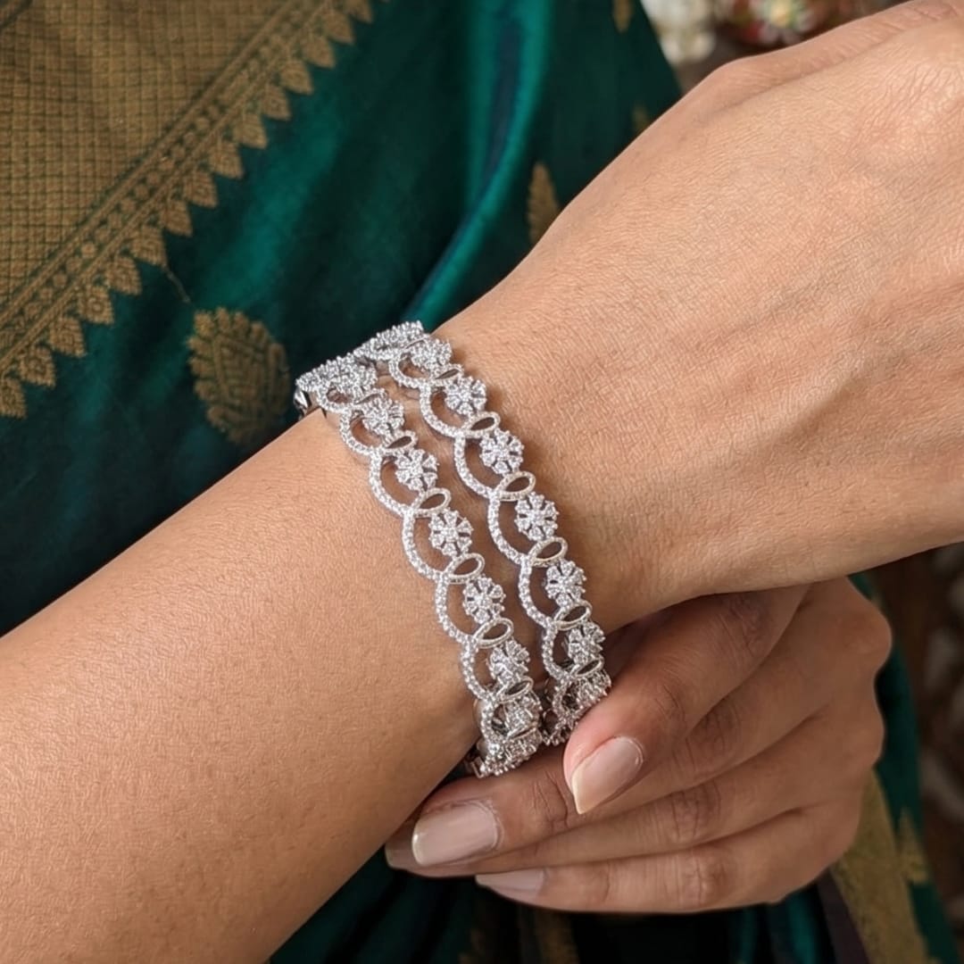 CZ Rhodium Infinity flower Bangles