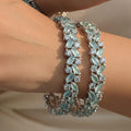 CZ Rhodium Mint Aqua Marquise Leaf & Round Bangles 