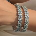 CZ Rhodium Mint Aqua Marquise Leaf & Round Bangles 
