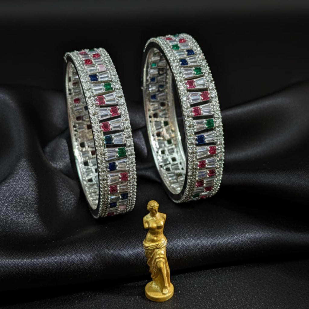 CZ Rhodium Multicolour Bangles