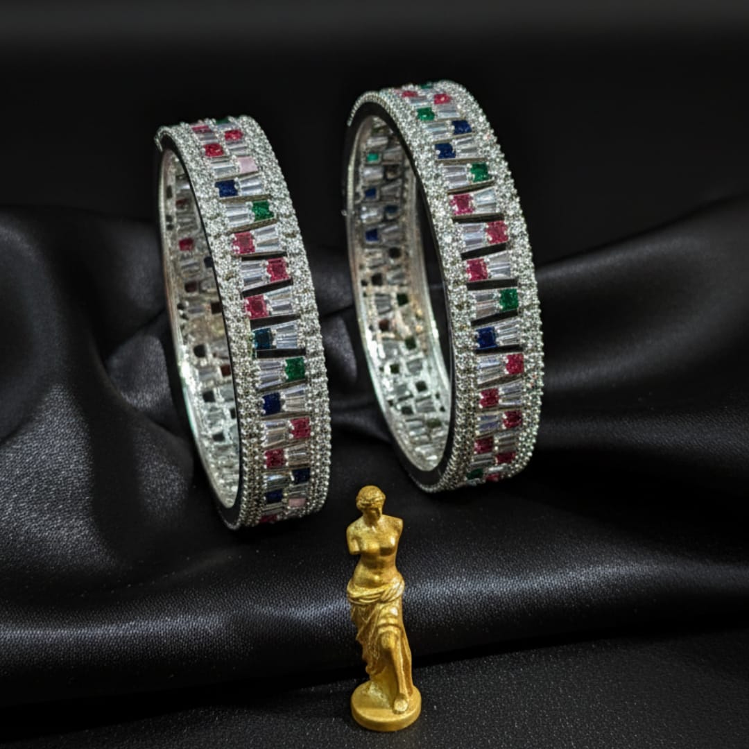 CZ Rhodium Multicolour Bangles