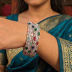 CZ Rhodium Multicolour Oval Bangles