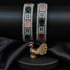 
CZ Rhodium Multicolour Square Stone Bangles
