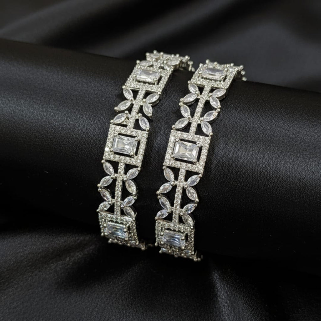 CZ Rhodium Oval & Baguette Tennis Bangles