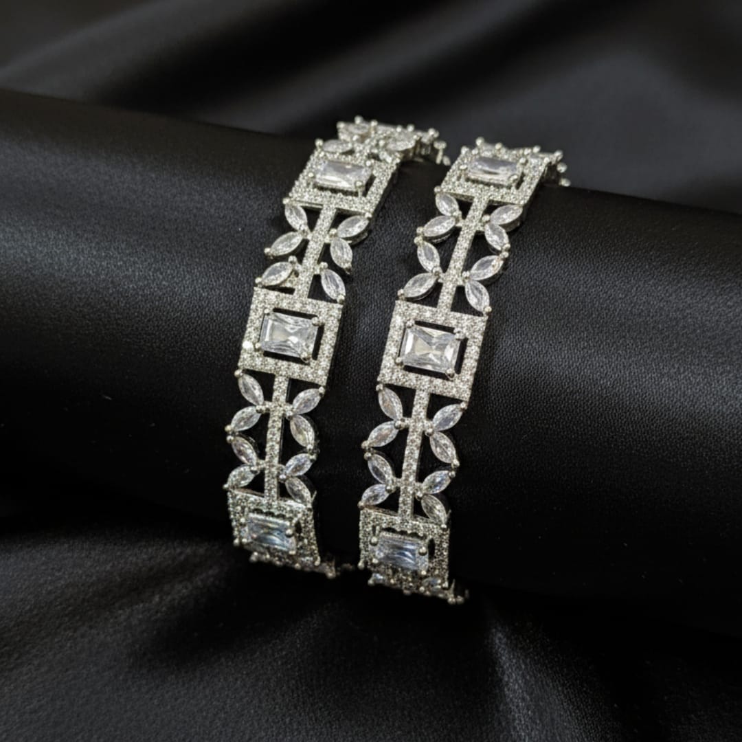 CZ Rhodium Oval & Baguette Tennis Bangles