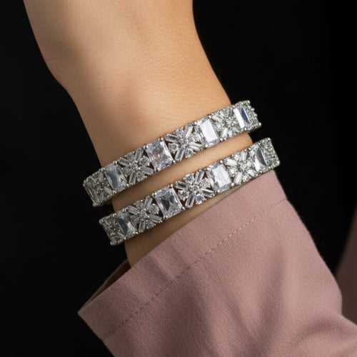 CZ Rhodium Pear Cluster Flower Bangles