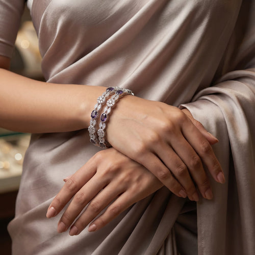 CZ Rhodium Purple Stone Floral CZ Bangles