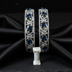CZ Rhodium Sapphire Blue & White Floral Bangles