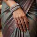 CZ Rhodium Solitaire Baguette Bridal Bangles