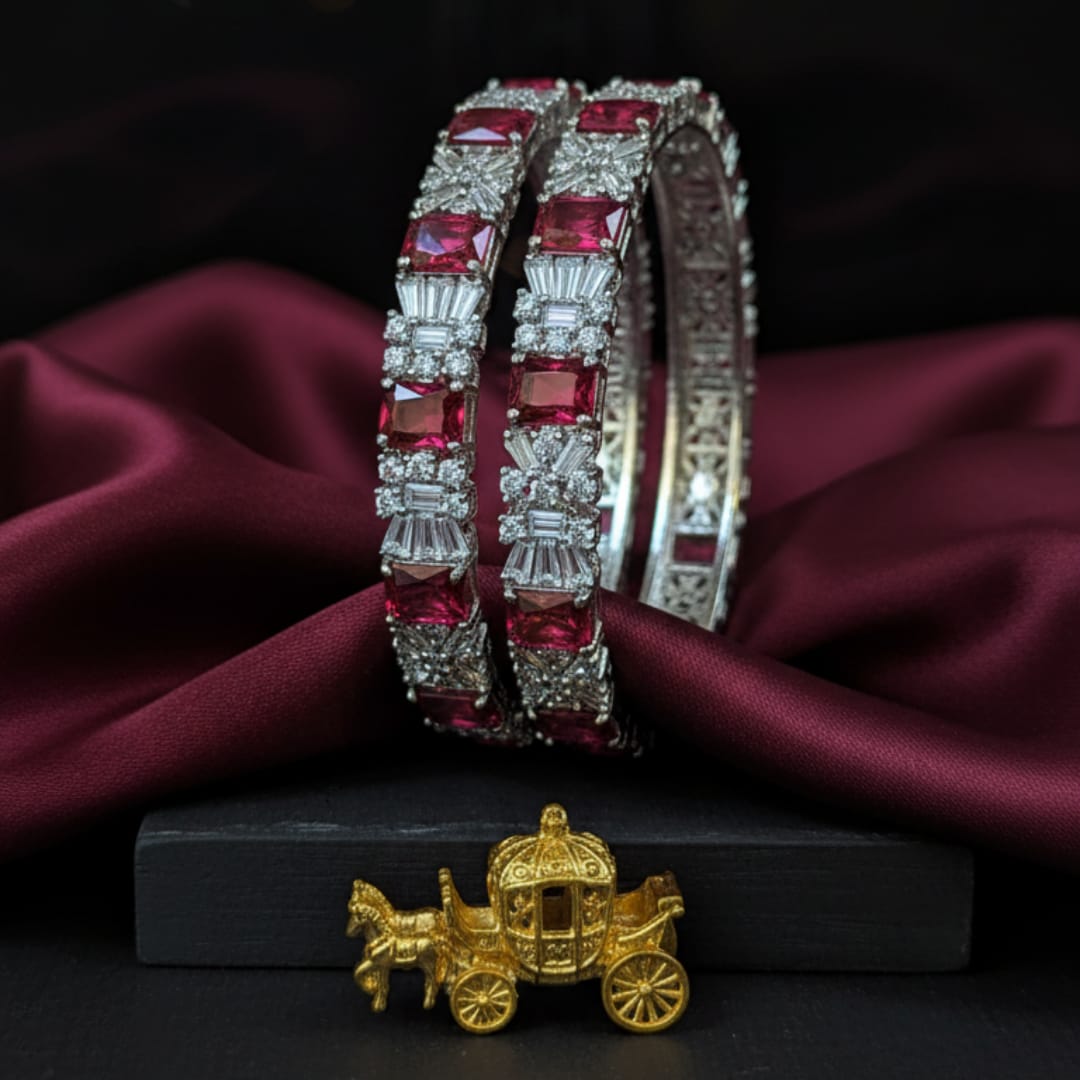 CZ Rhodium Square Stone Tennis Bangles