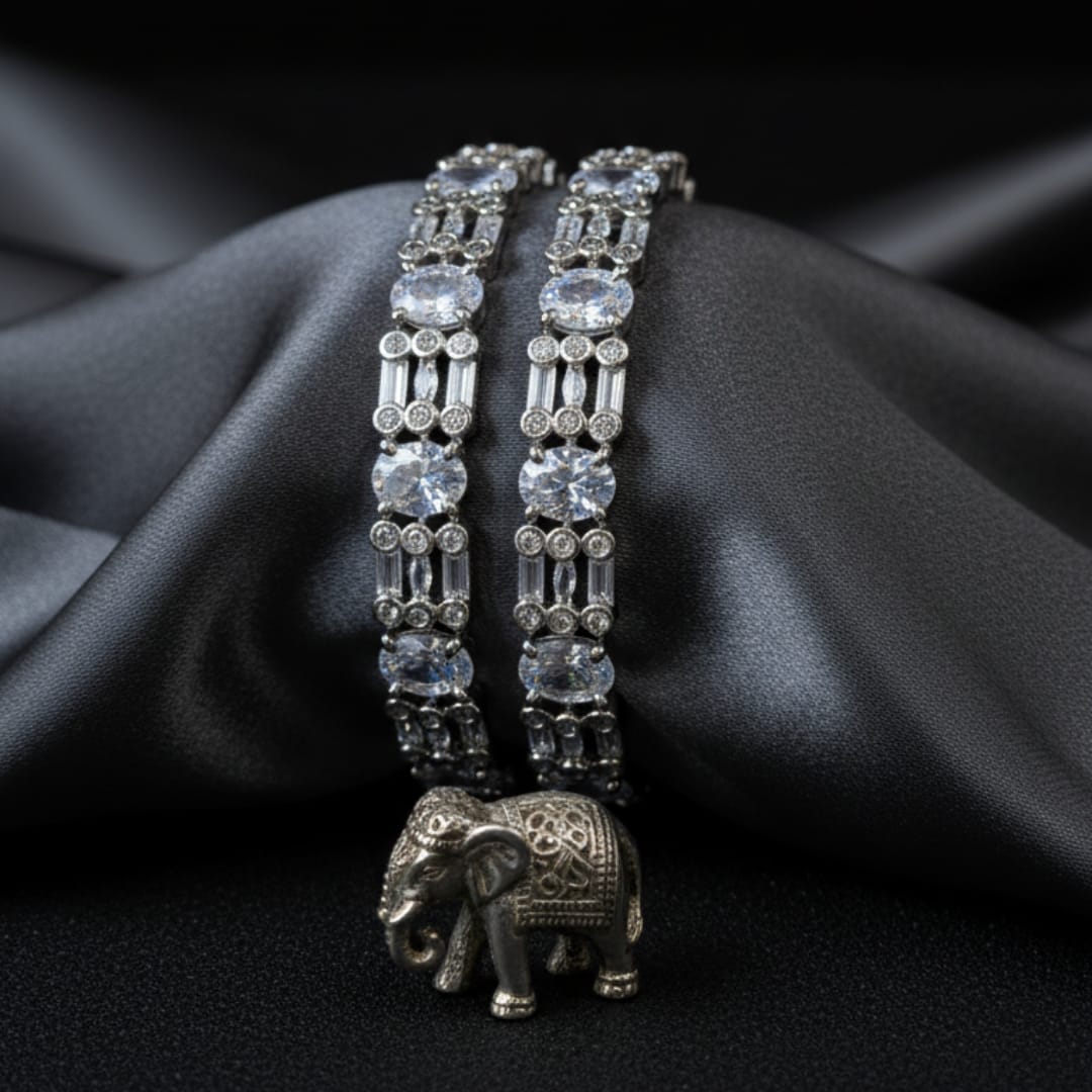 CZ Rhodium white Stone Bangles