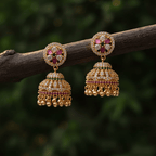 Micro Gold Plated CZ Ruby & Emerald Jhumka Earrings