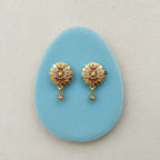 Sunflower Disc Ruby CZ Teardrop Heart Drop Earrings