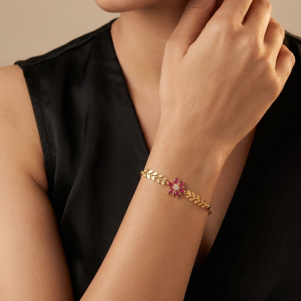 Micro Gold Forming Ruby Stone Link Bracelet