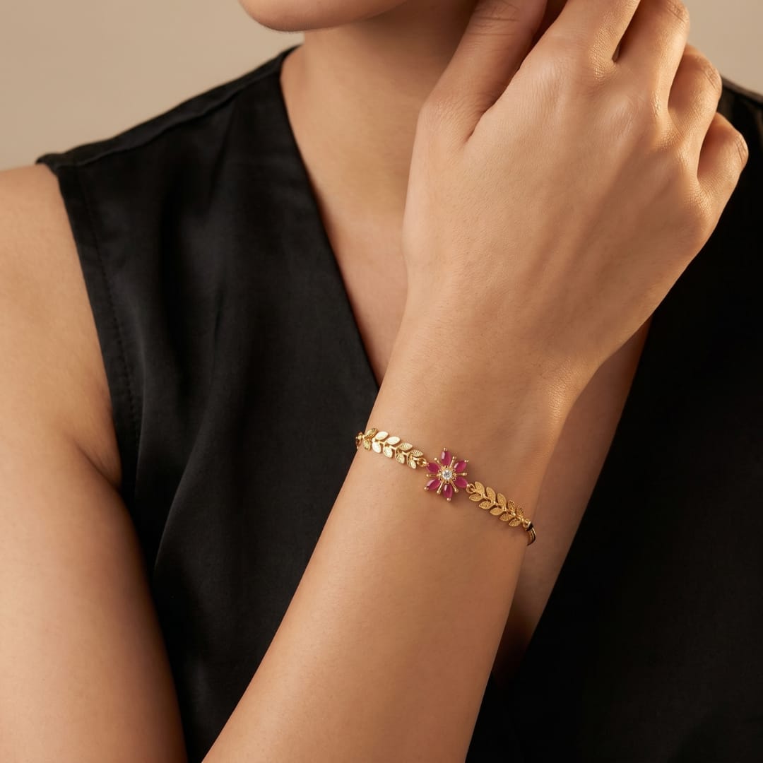 Micro Gold Forming Ruby Stone Link Bracelet
