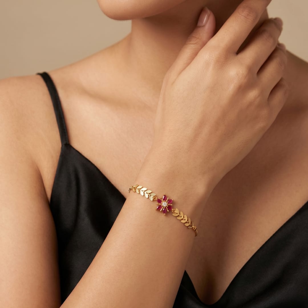 Micro Gold Forming Ruby Stone Link Bracelet