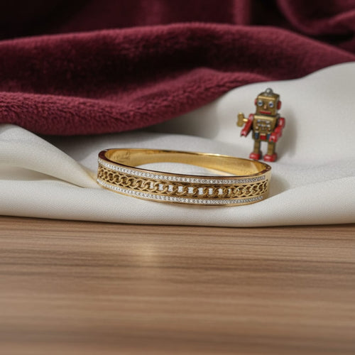 Cuban Link Crystal Border Gold-Tone Bangle