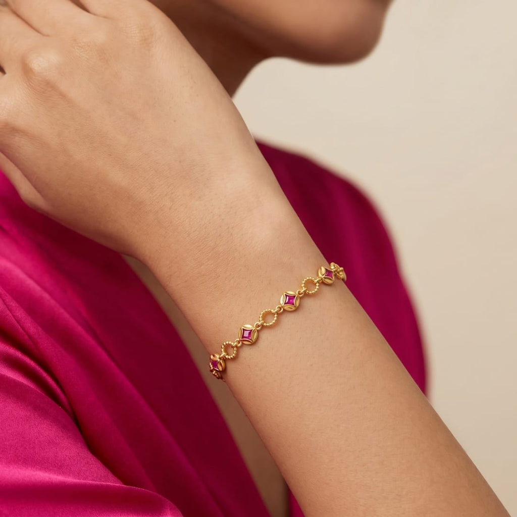 Micro Gold Forming Ruby Leaf Flower Bracelet