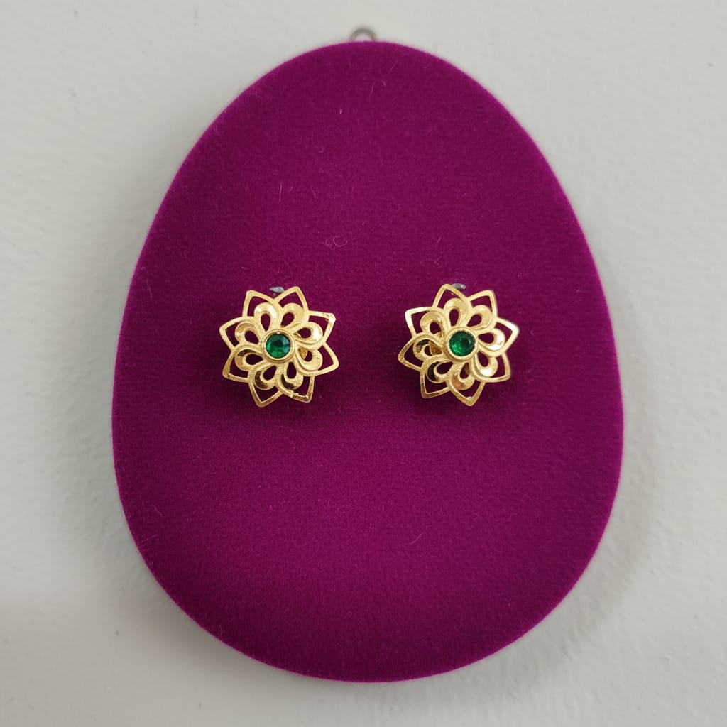 Emerald Lotus Gold Filigree Stud Earrings