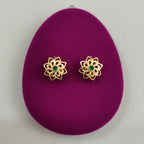 Emerald Lotus Gold Filigree Stud Earrings