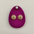 Emerald Lotus Gold Filigree Stud Earrings