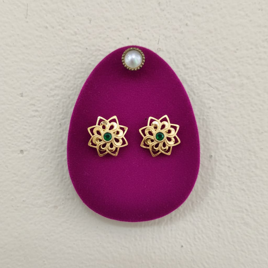 Emerald Lotus Gold Filigree Stud Earrings