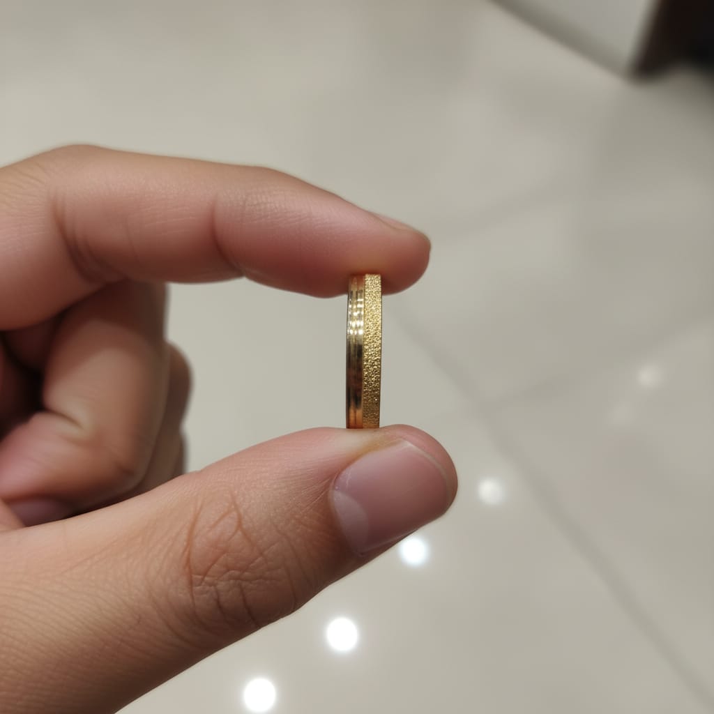Micro Gold Plated Frosted Dual-Finish Wide Band Ring
