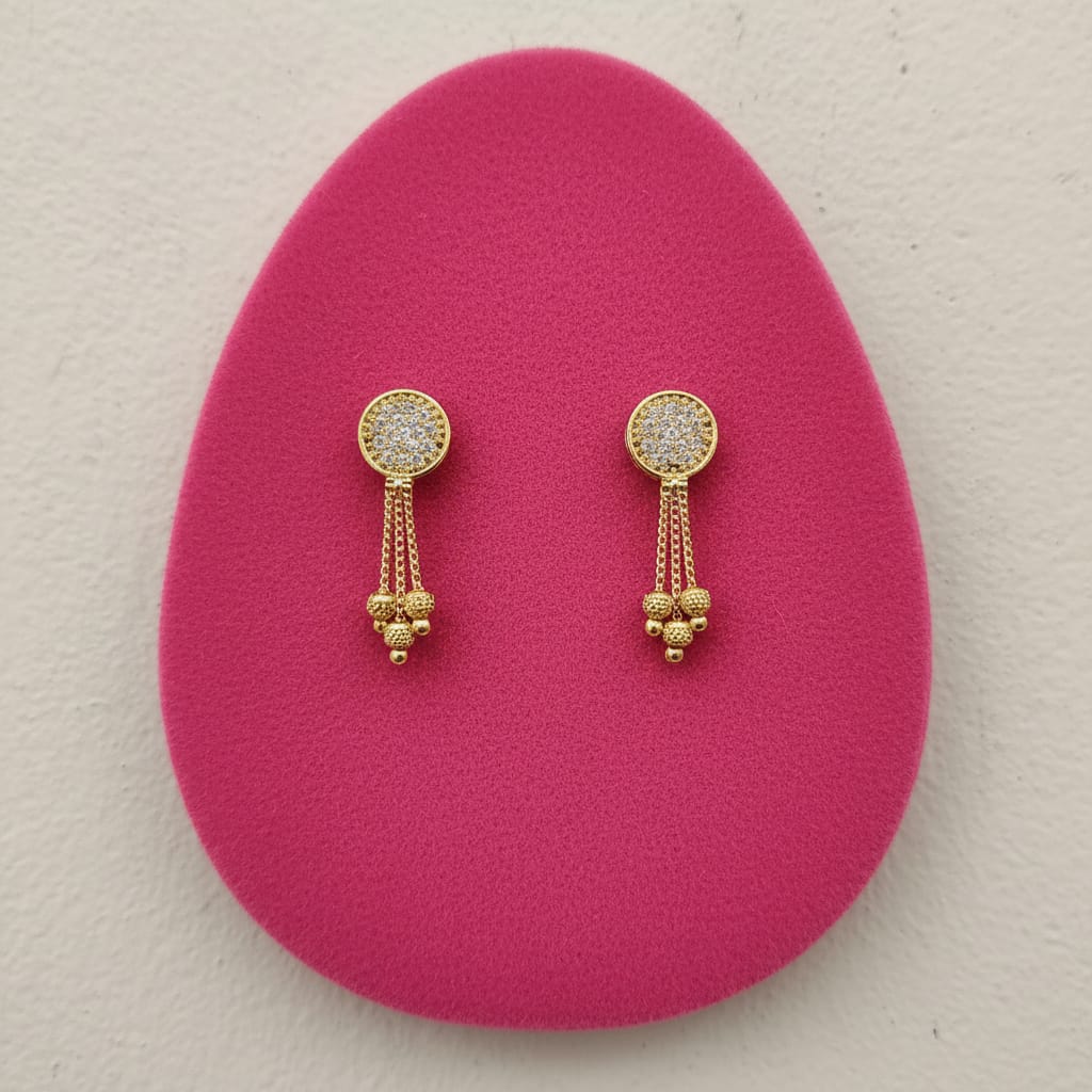 Round Pave CZ Disc Gold Bead Chain Tassel Earrings