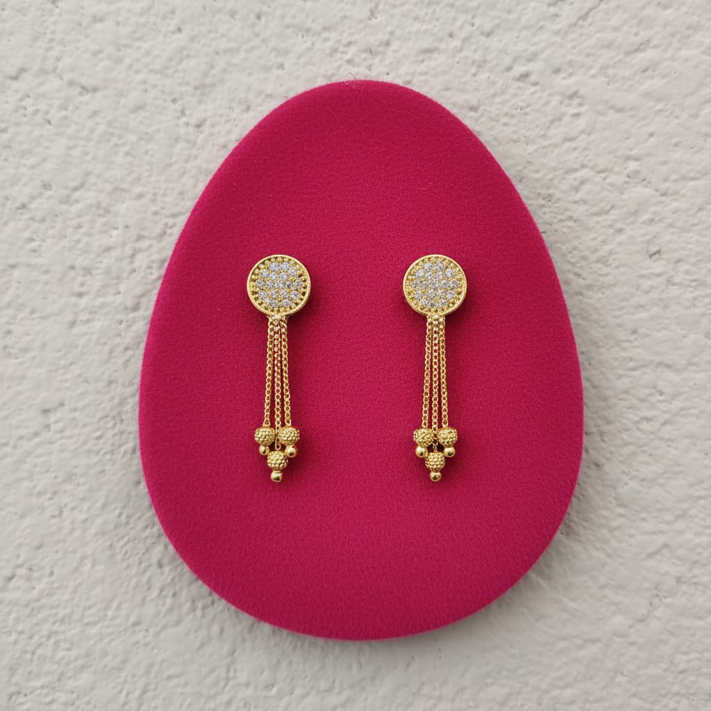 Round Pave CZ Disc Gold Bead Chain Tassel Earrings