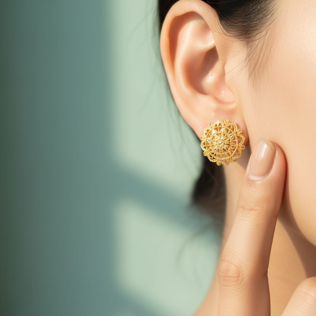 Mandala Wheel Gold Filigree Stud Earrings