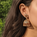 Micro Gold Plated Hexagonal CZ Kemp Jhumka Earrings