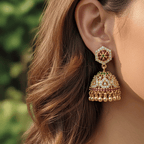 Micro Gold Plated Hexagonal CZ Kemp Jhumka Earrings
