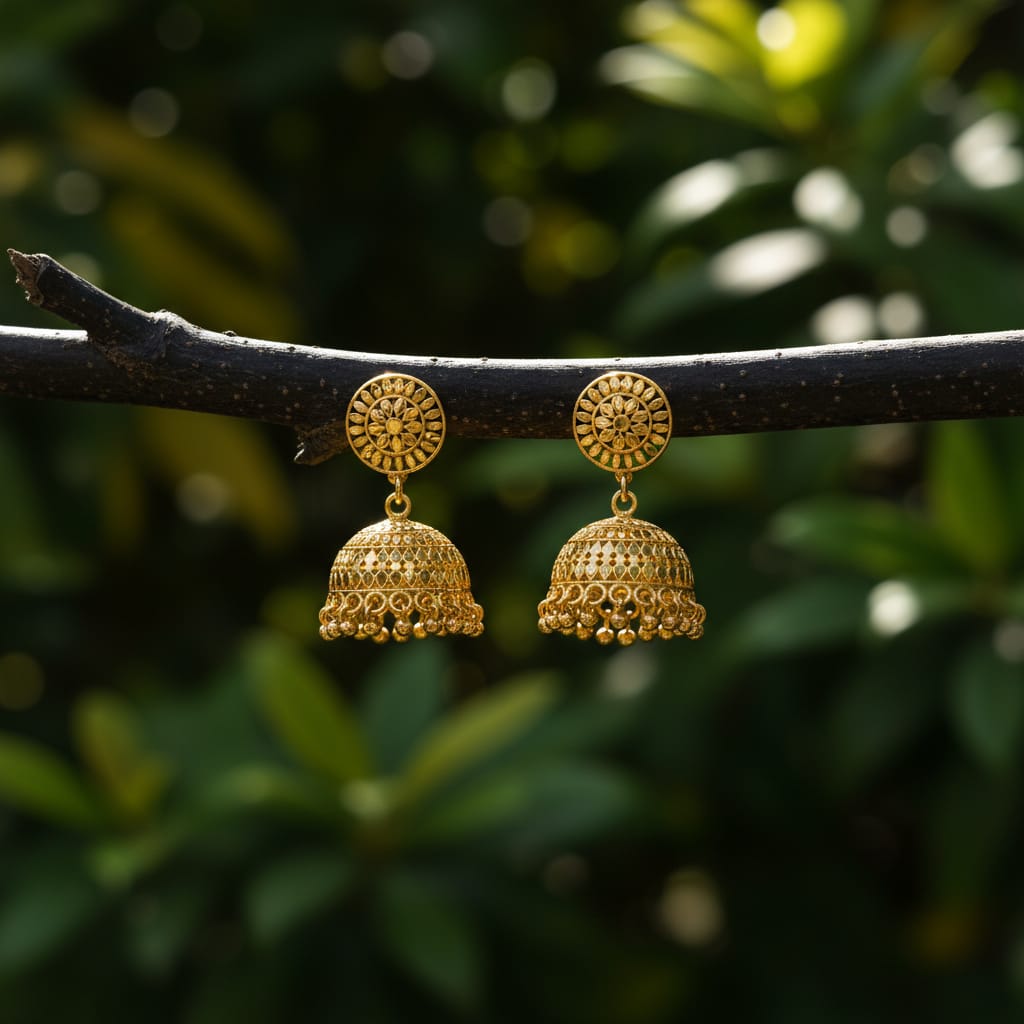 Designer Micro Gold Jhumka Earrings