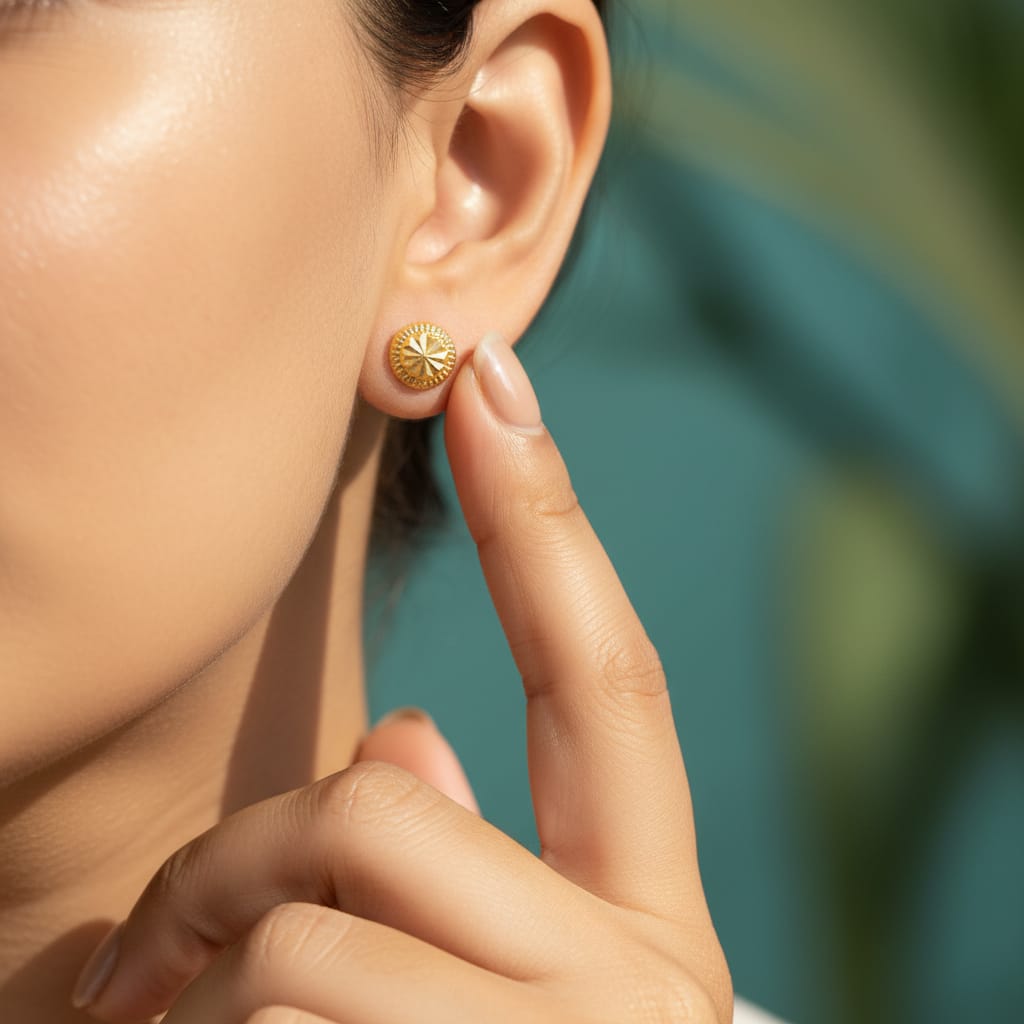 Diamond-Cut Sunburst Gold Stud Earrings