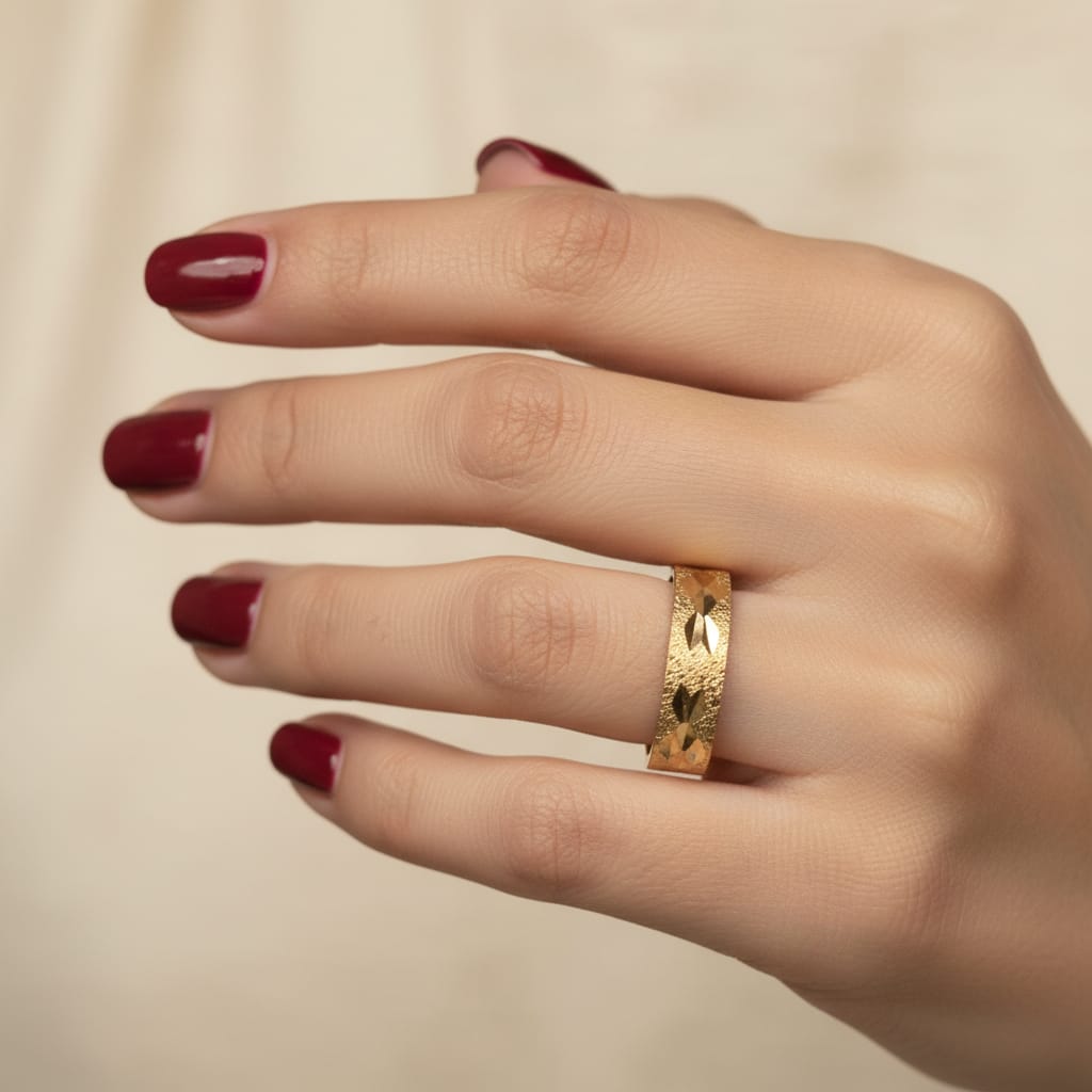  Diamond Cut Textured Micro Gold Ring 