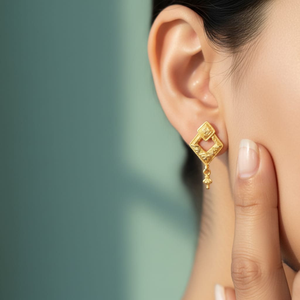 Diamond Motif Gold Drop Earrings