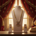 Double-Strand Pearl & Gold Bead Long Necklace Set