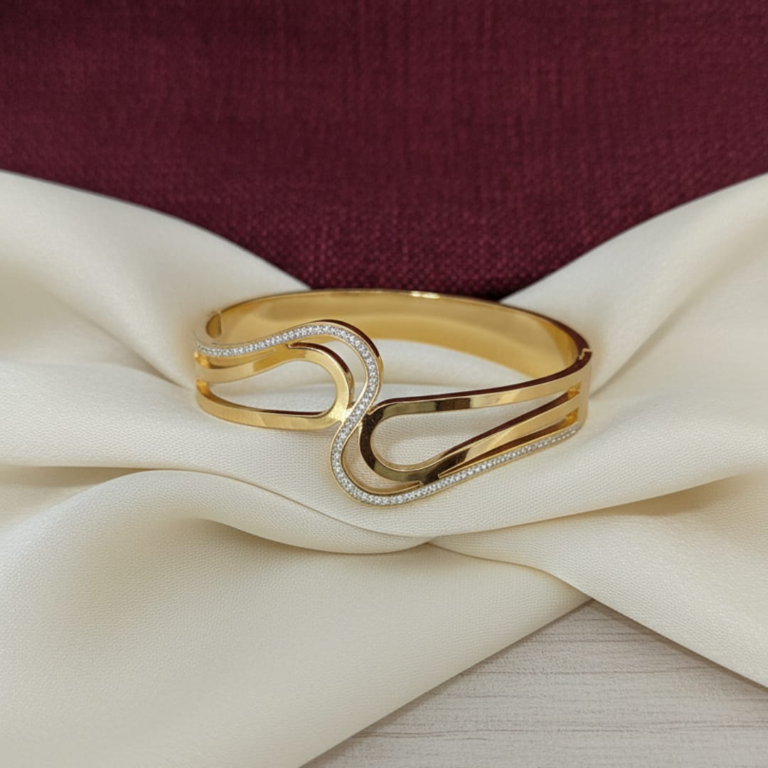 Double Teardrop Loop Crystal-Edge Gold-Tone Bangle