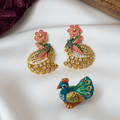 Dual Peacock Enamel CZ Chain Pendant Set