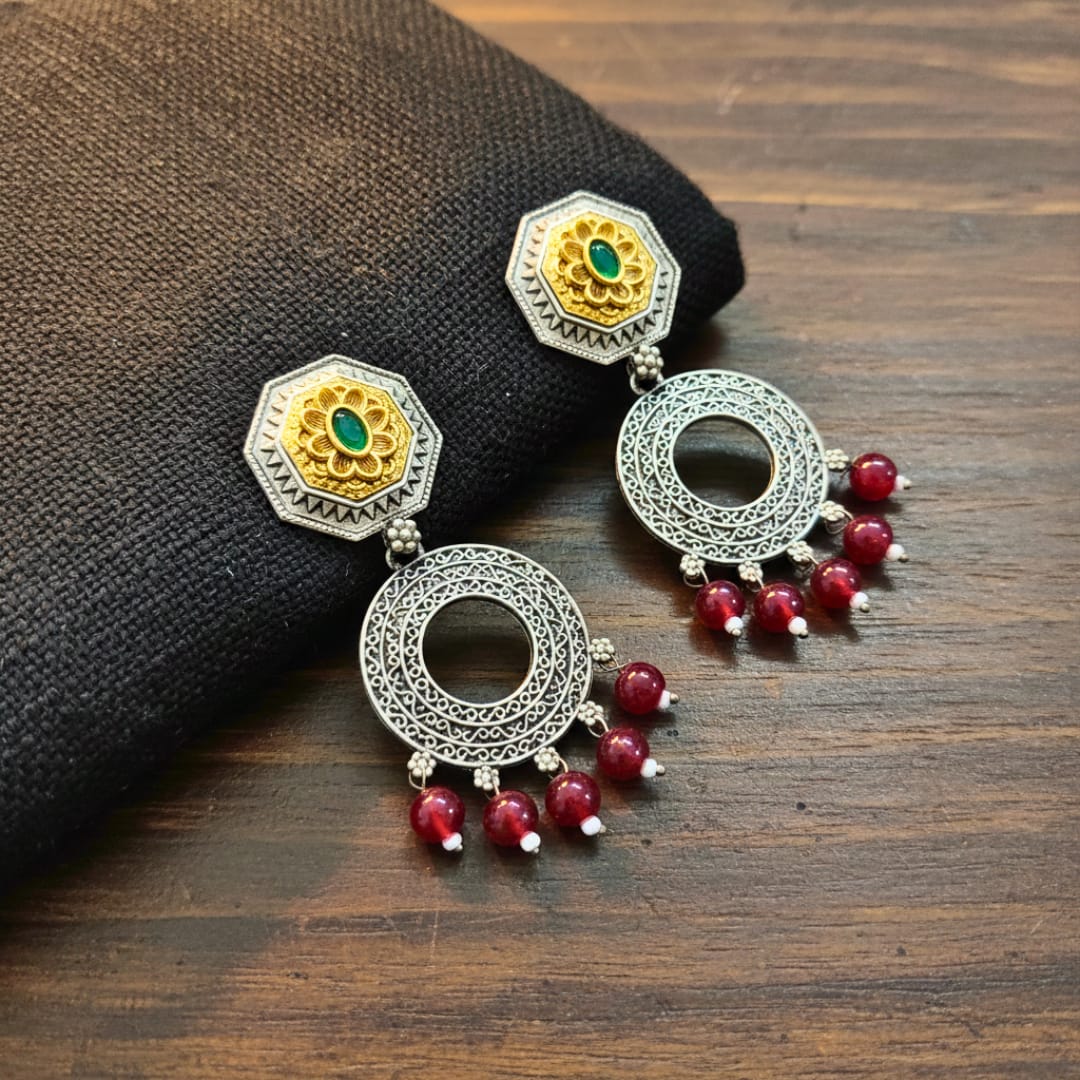 Dual Tone Octagon Chandbali Earrings
