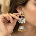 Dual Tone Oval Filigree Jhumki Earrings